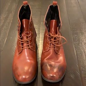 Size 11 Brown Lace Up Boots Faux Leather